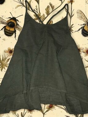 Cotton Flower Olive Green Cotton Sleeveless Tank Top